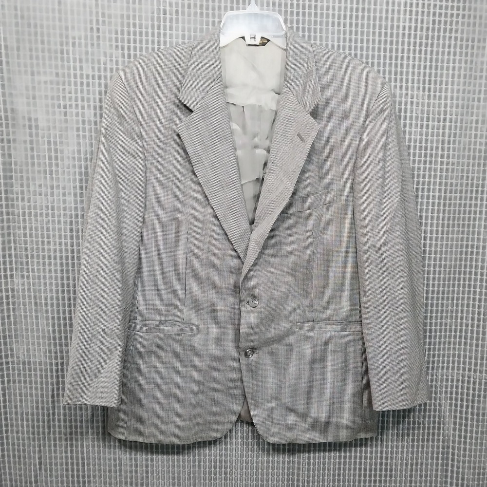 Evan-Picone Mens Blazer Wool Houndstooth 2-Button Sport Coat 42R Grey